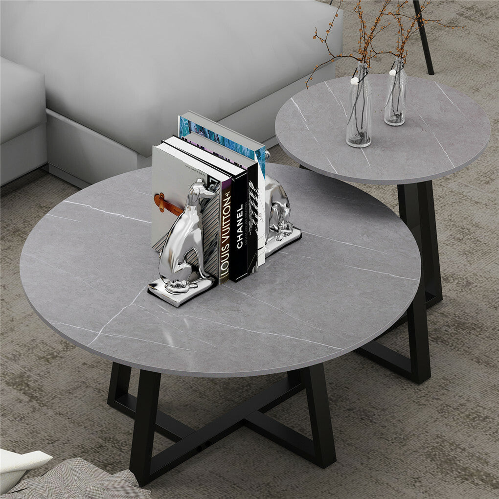 Set of 2 Grey Sintered Stone Tables