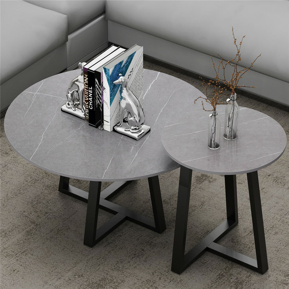 Set of 2 Grey Sintered Stone Tables
