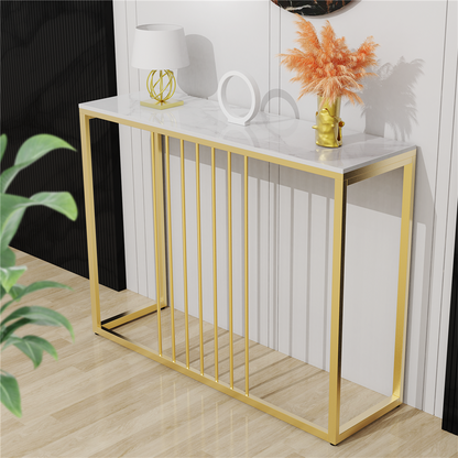 Narrow Console Sofa Entry Table Behind Couch Table Sintered Stone Golden Frame