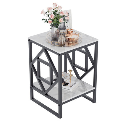 Sleek White Marble Side Table Sofa End Table Bedside Nightstand w Durable Frame