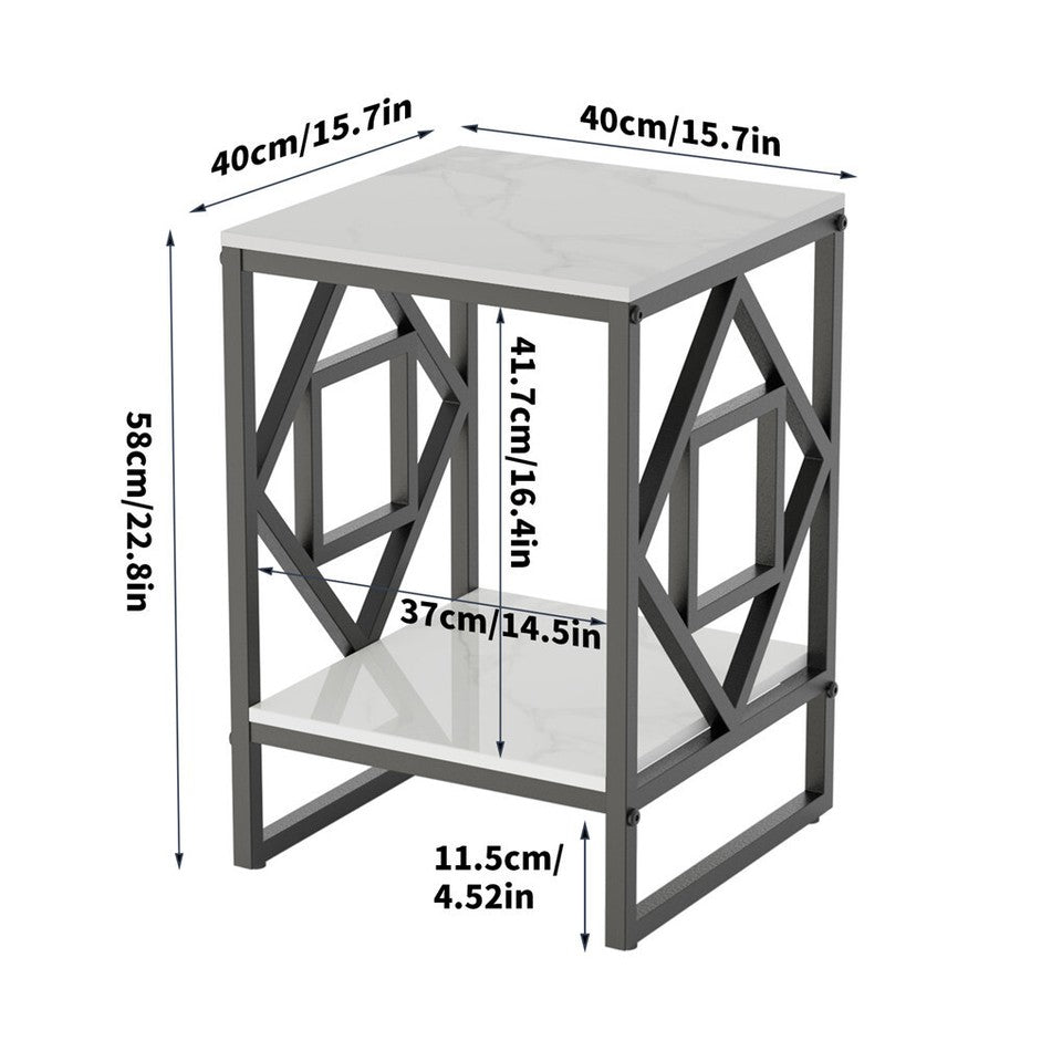 Sleek White Marble Side Table Sofa End Table Bedside Nightstand w Durable Frame