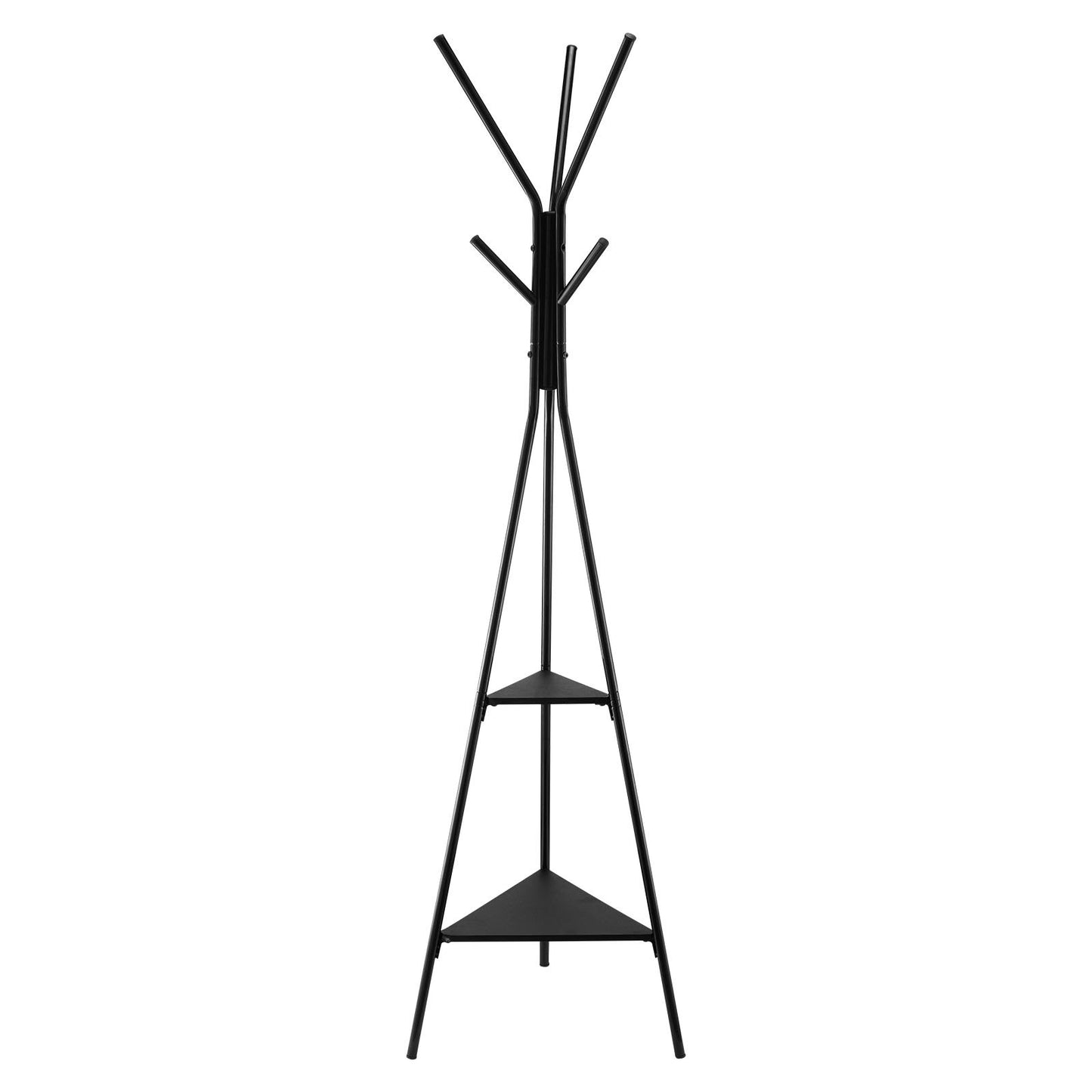 Gold Coat Rack, Freestanding Coats Rack Stand with 2 Shelves & 6 Hooks, Free Standing Hall Coat Tree