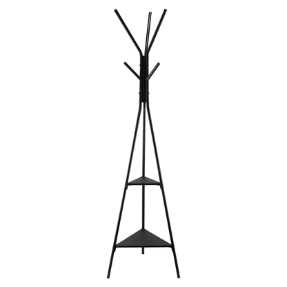 Gold Coat Rack, Freestanding Coats Rack Stand with 2 Shelves & 6 Hooks, Free Standing Hall Coat Tree