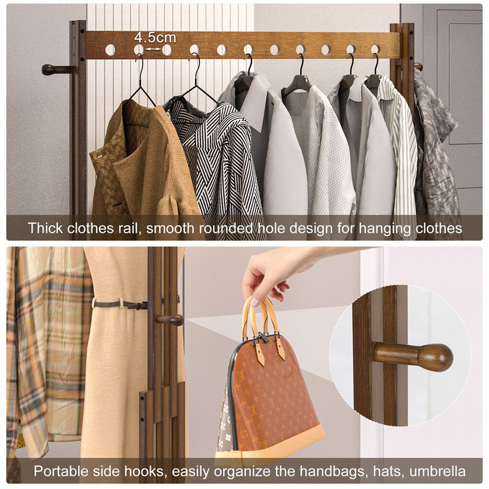 Walnut Wood Rolling Clothing Garment Rack Open Wardrobe Entryway Bedroom Shop