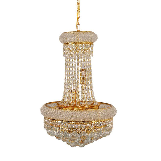 Luxury Empire Gold Crystal Chandelier Ceiling Light, Round Crystal Pendant Lamp with 3 Color Lighting, E14 LED Modern Vintage Chandelier for Dining Room Living Room Entryway