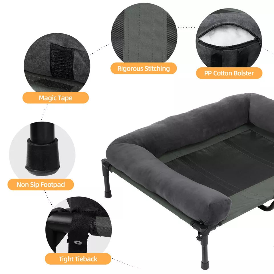 P&P Pet Cot with Bolster Support and Breathable Mesh Design for Dogs to Lounge(XL)