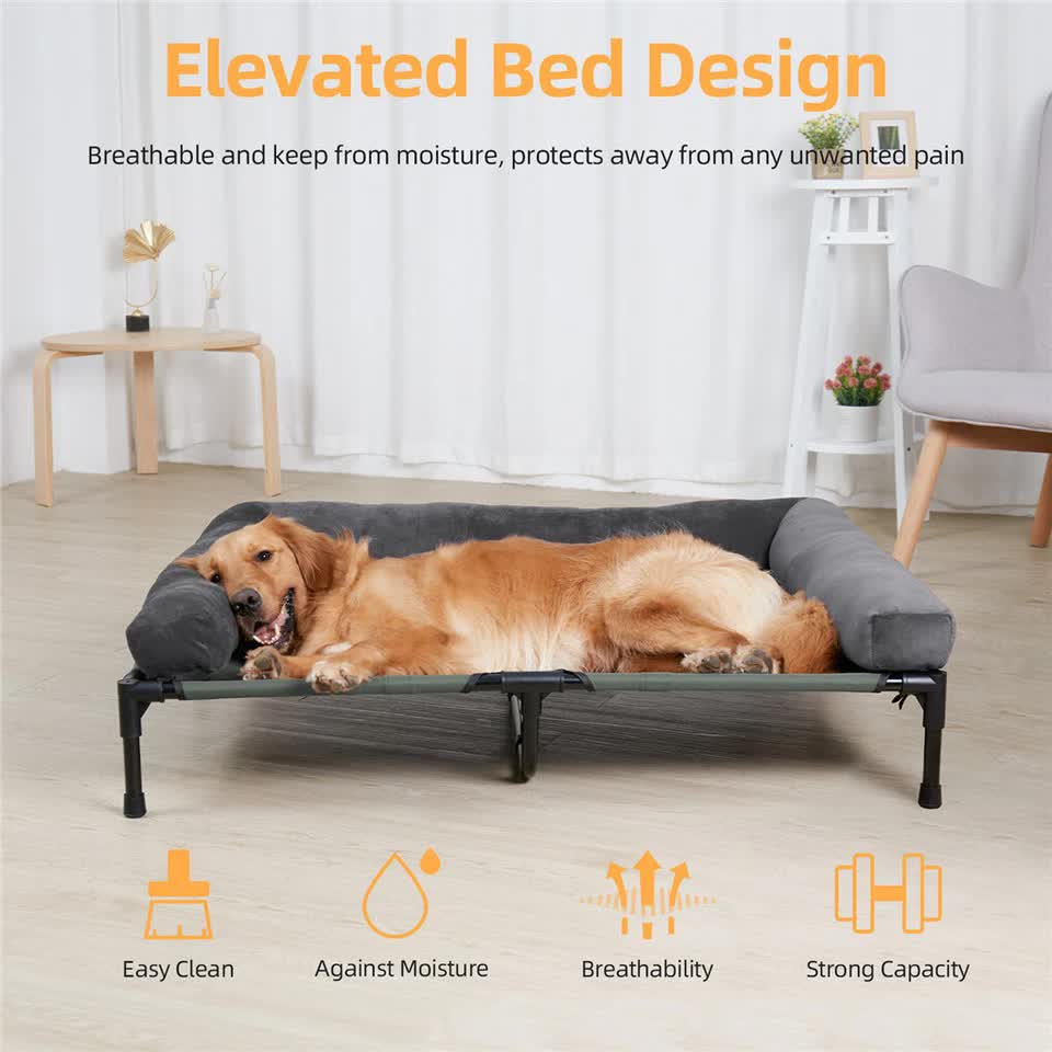 P&P Pet Cot with Bolster Support and Breathable Mesh Design for Dogs to Lounge(XL)