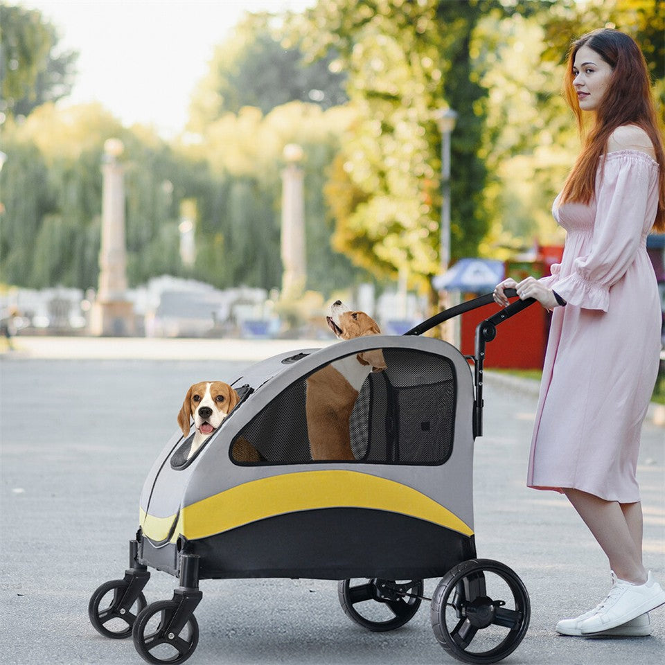 Two Dogs Stroller Divider Pet Travel Stroller Carrier One-key Folding Outdoor