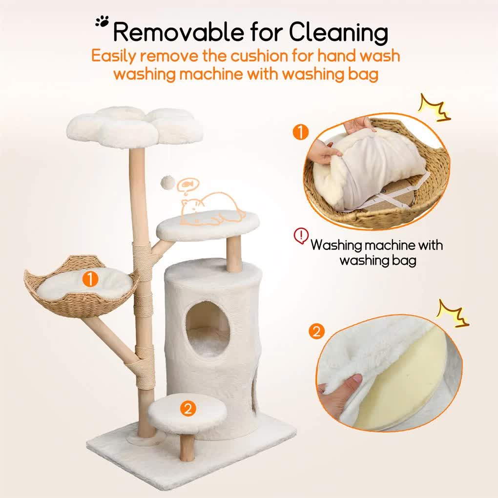 142cm Large Tall Cat Tree Tower with Soft Flower Perch & Condo - Multi-Level Cat Furniture for Kittens & Adult Cats