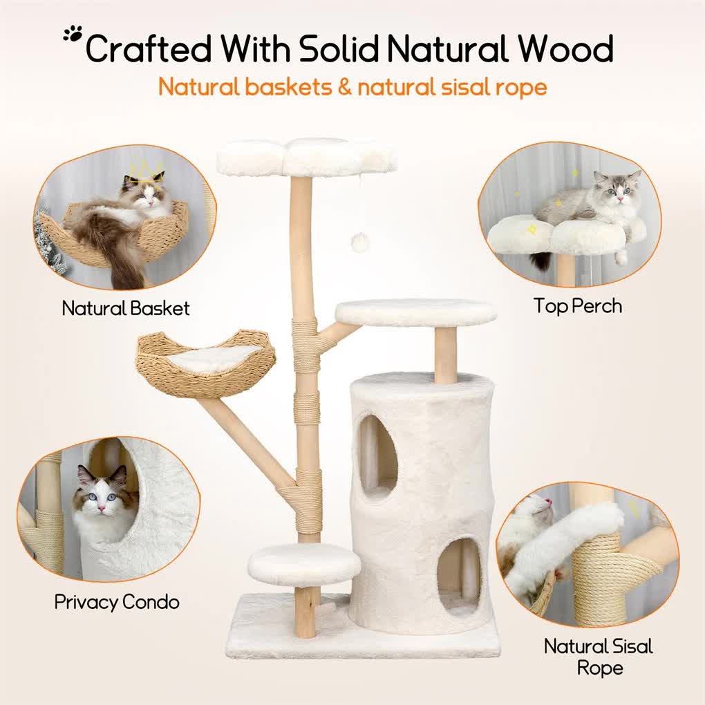142cm Large Tall Cat Tree Tower with Soft Flower Perch & Condo - Multi-Level Cat Furniture for Kittens & Adult Cats
