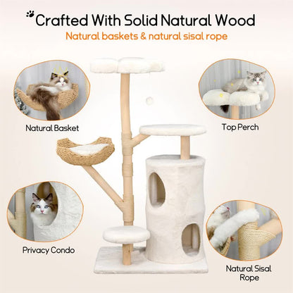 142cm Large Tall Cat Tree Tower with Soft Flower Perch & Condo - Multi-Level Cat Furniture for Kittens & Adult Cats