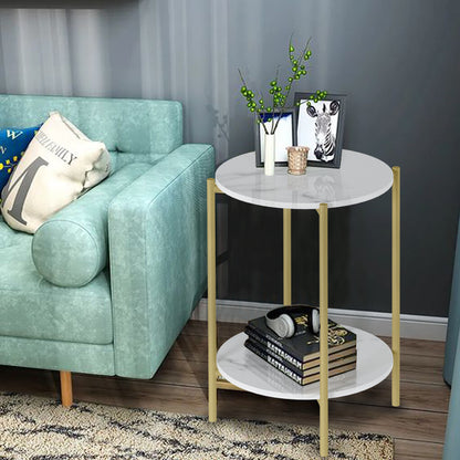e Store - Marble Sofa Side End Table/Coffee Table with Shelf & Gold Iron Legs