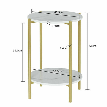 e Store - Marble Sofa Side End Table/Coffee Table with Shelf & Gold Iron Legs