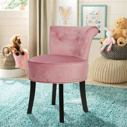 Pink Round Vanity Stool with Padded Seat and Backrest