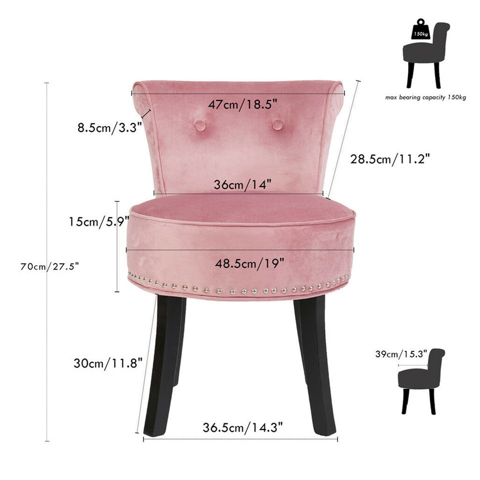 Pink Round Vanity Stool with Padded Seat and Backrest