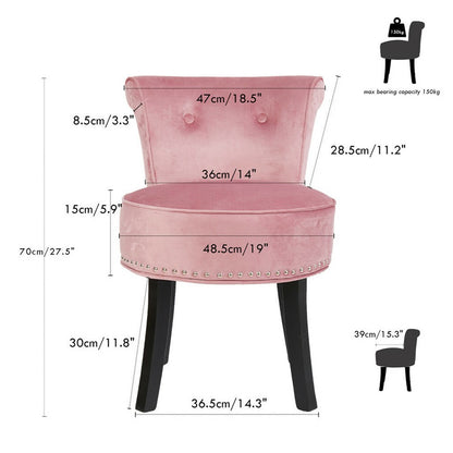 Pink Round Vanity Stool with Padded Seat and Backrest