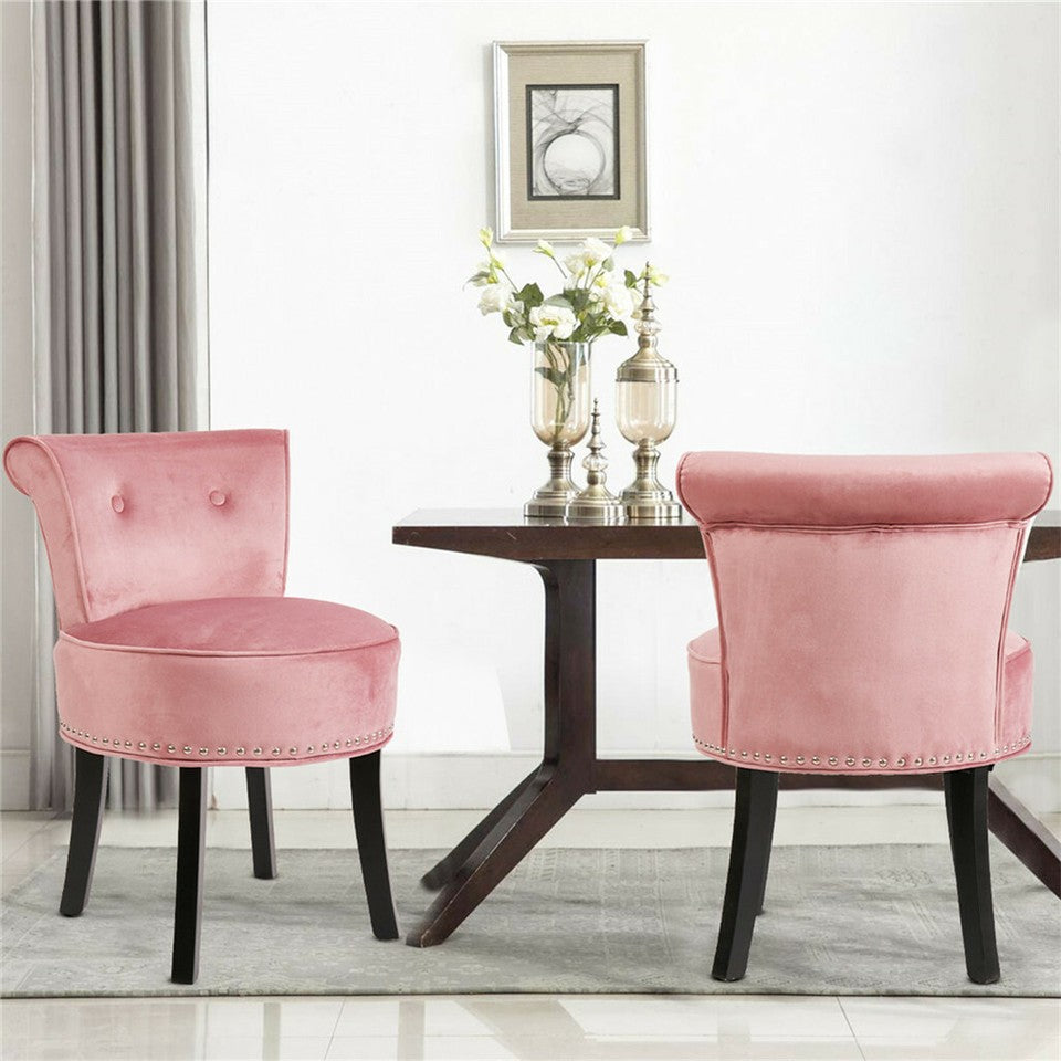 Pink Round Vanity Stool with Padded Seat and Backrest