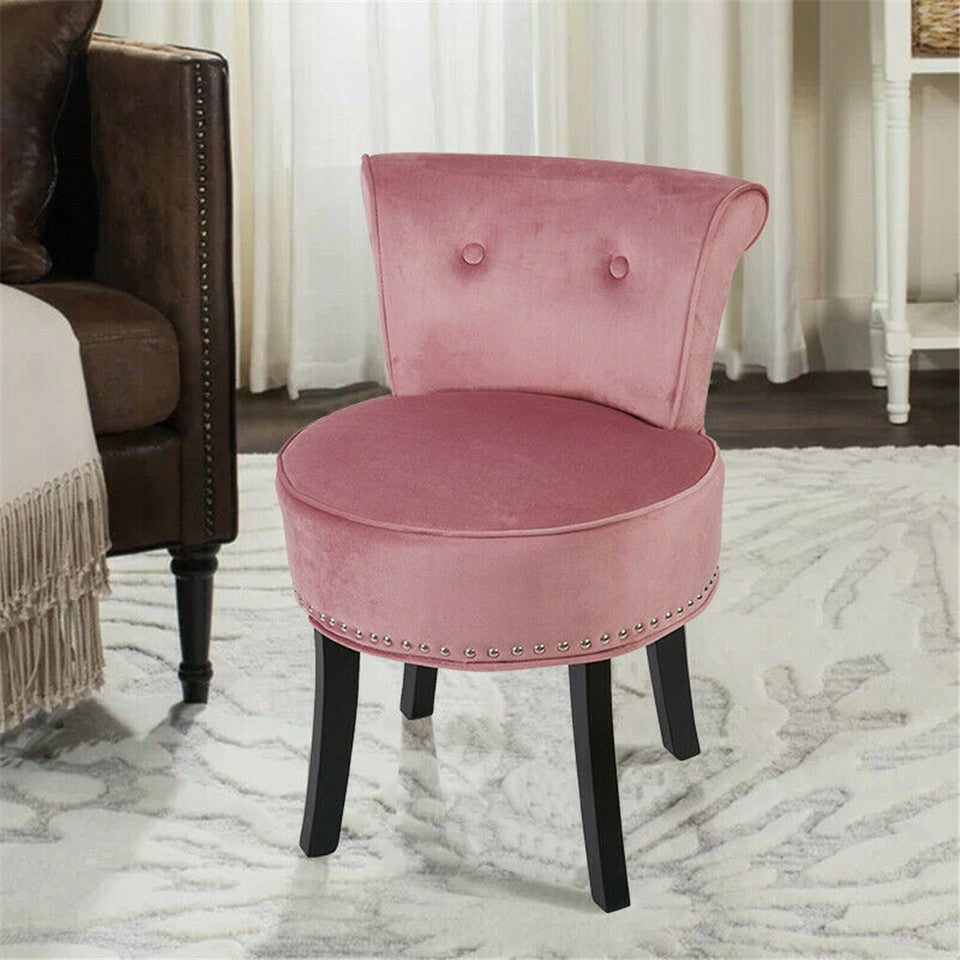 Pink Round Vanity Stool with Padded Seat and Backrest