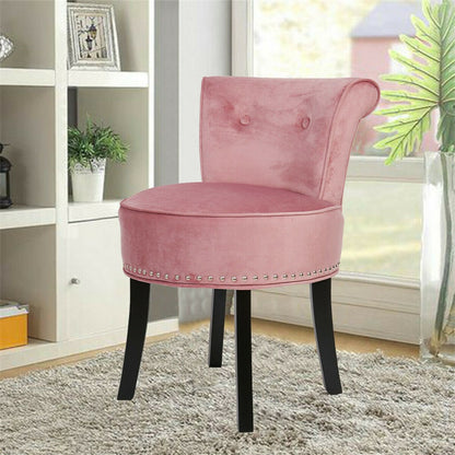 Pink Round Vanity Stool with Padded Seat and Backrest