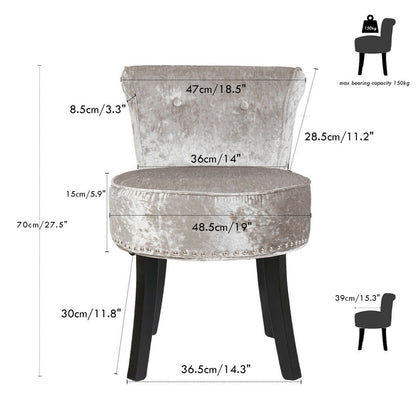 Grey Round Vanity Stool with Padded Seat and Backrest