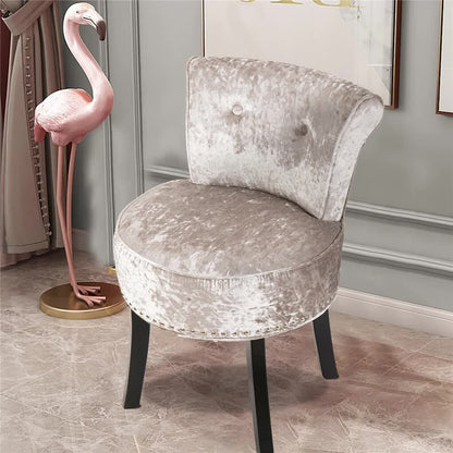 Grey Round Vanity Stool with Padded Seat and Backrest