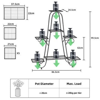 Stable 7 Tier Metal Plant Stand Flower Pot Rack Display Holder Shelf Home Garden