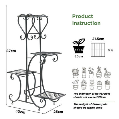 4-Tier Heavy Duty Plant Potted Stand Flower Planters Display Rack Outdoor Indoor