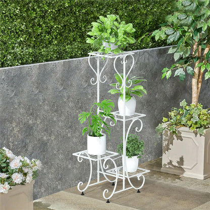 White Practical Plant Stand Wrought Iron Flower Pot Holder Corner Plant Shelf Organize