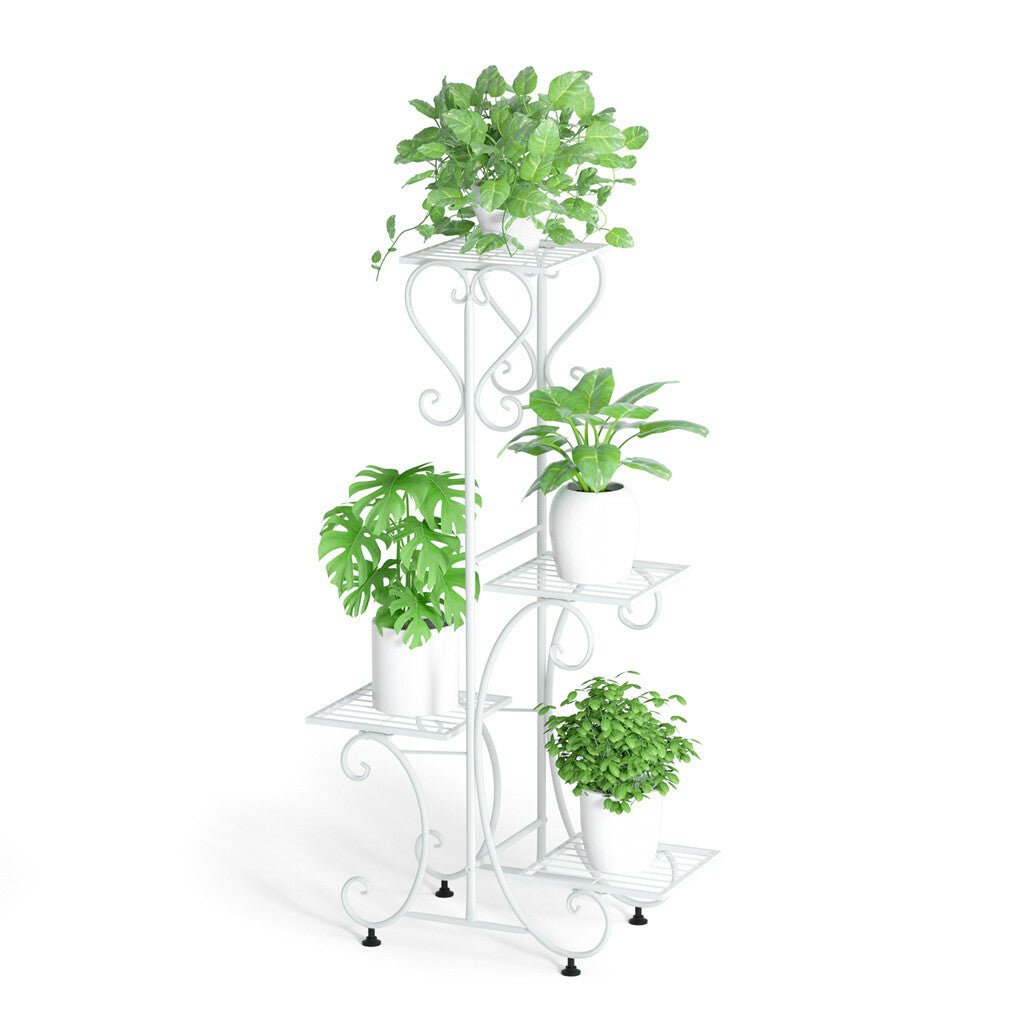 White Practical Plant Stand Wrought Iron Flower Pot Holder Corner Plant Shelf Organize