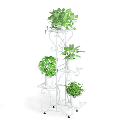 White Practical Plant Stand Wrought Iron Flower Pot Holder Corner Plant Shelf Organize