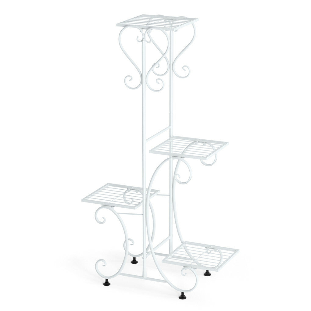White Practical Plant Stand Wrought Iron Flower Pot Holder Corner Plant Shelf Organize