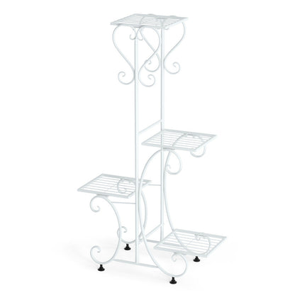 White Practical Plant Stand Wrought Iron Flower Pot Holder Corner Plant Shelf Organize