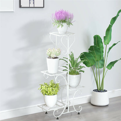 White Practical Plant Stand Wrought Iron Flower Pot Holder Corner Plant Shelf Organize