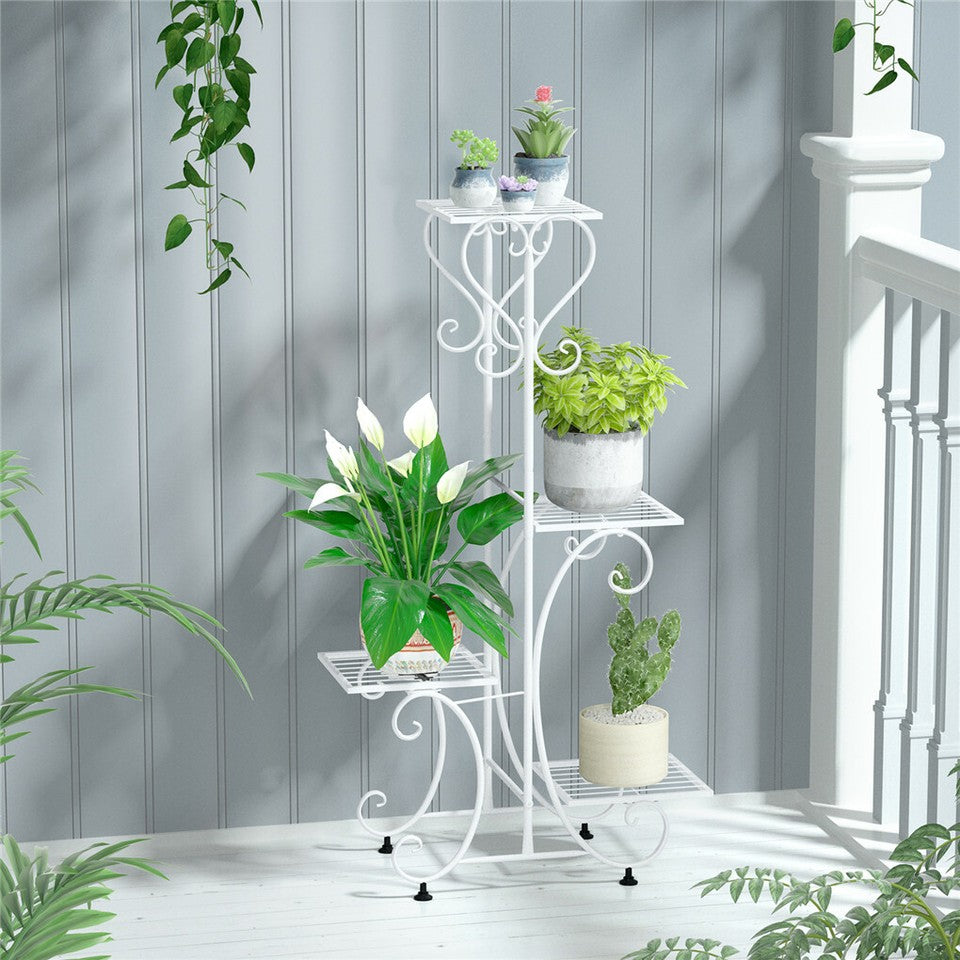 White Practical Plant Stand Wrought Iron Flower Pot Holder Corner Plant Shelf Organize