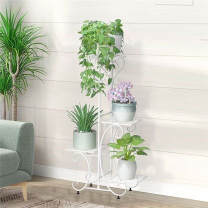 White Practical Plant Stand Wrought Iron Flower Pot Holder Corner Plant Shelf Organize