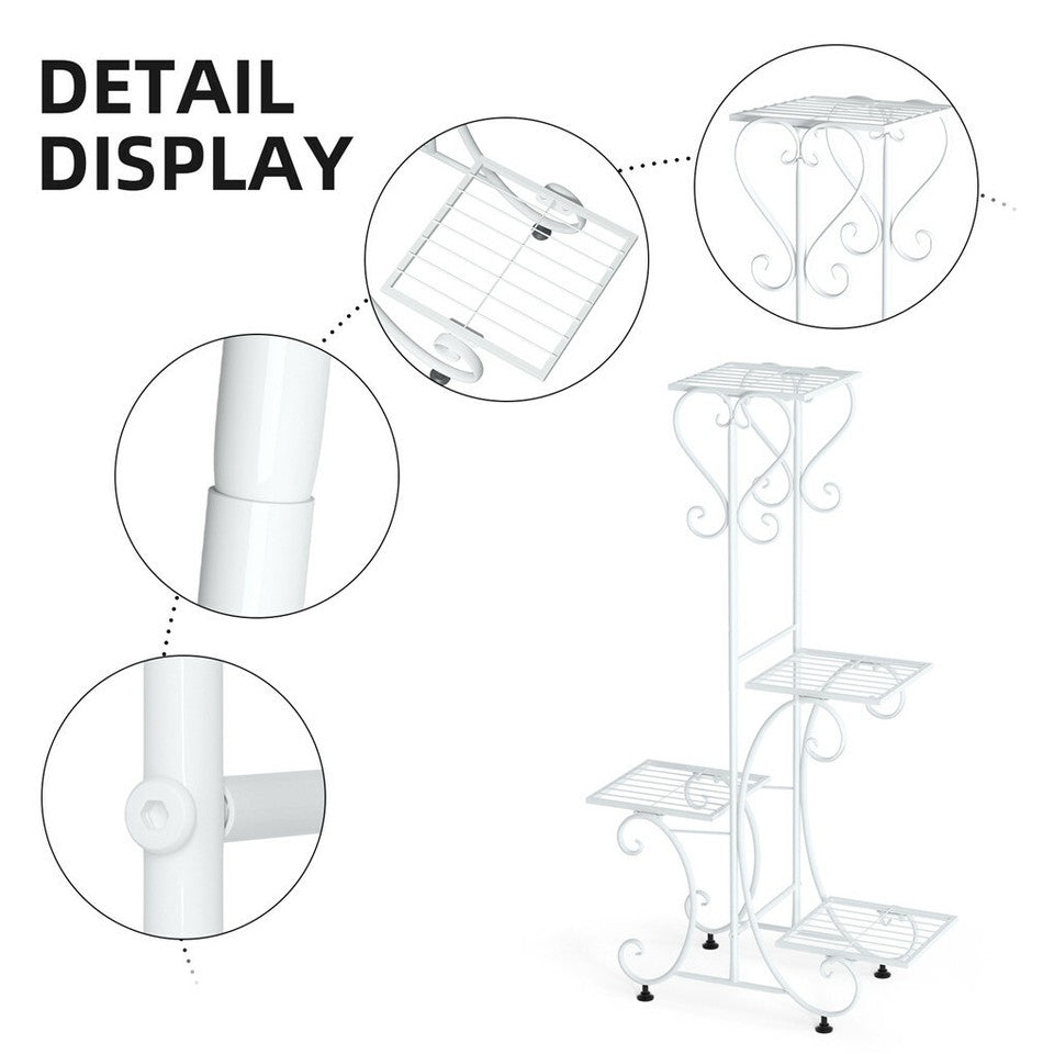 White Practical Plant Stand Wrought Iron Flower Pot Holder Corner Plant Shelf Organize