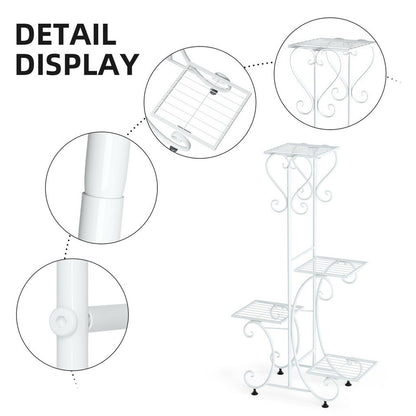 White Practical Plant Stand Wrought Iron Flower Pot Holder Corner Plant Shelf Organize