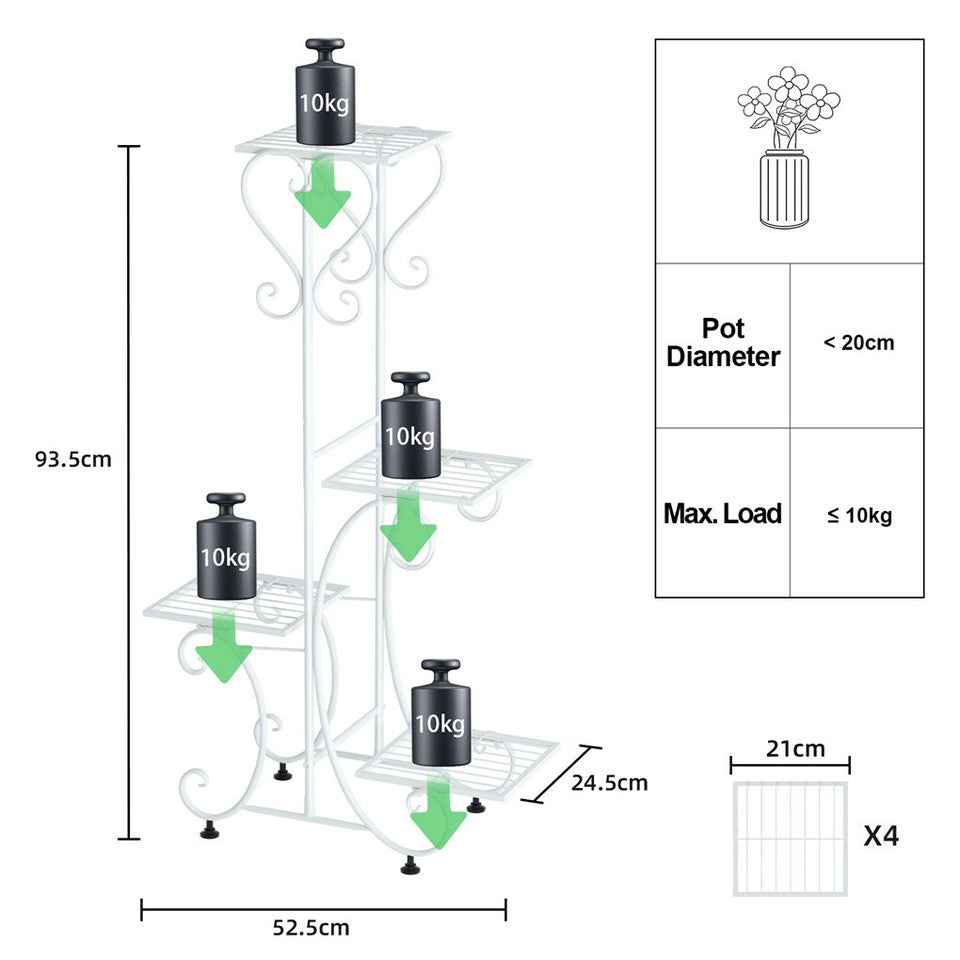 White Practical Plant Stand Wrought Iron Flower Pot Holder Corner Plant Shelf Organize