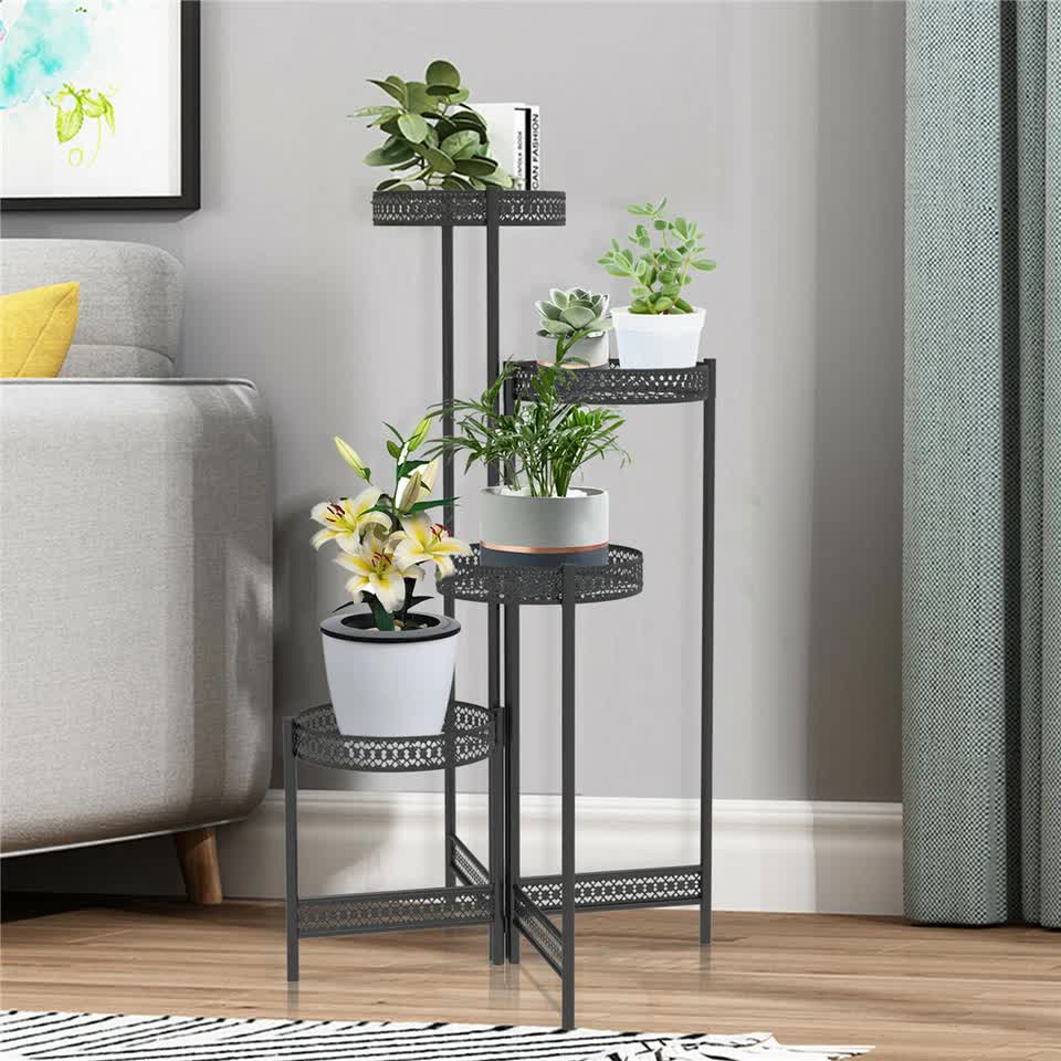 4 Tier Foldable Corner Tall Plant Stand Metal Flower Display Rack Indoor Outdoor