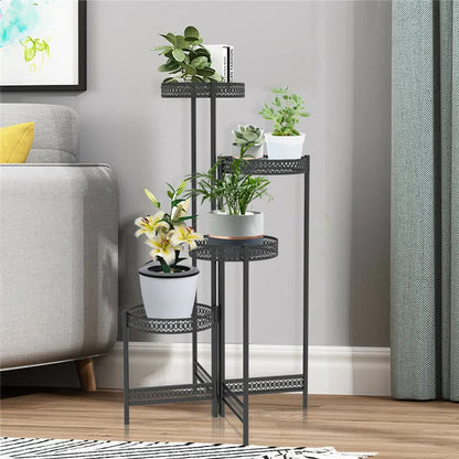 4 Tier Foldable Corner Tall Plant Stand Metal Flower Display Rack Indoor Outdoor