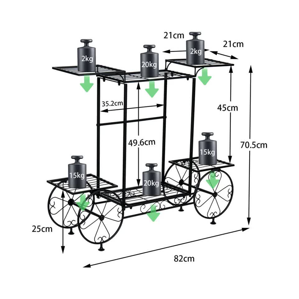 6 Tiers Garden Cart Stand & Flower Pot Plant Holder Display Rack Parisian Style