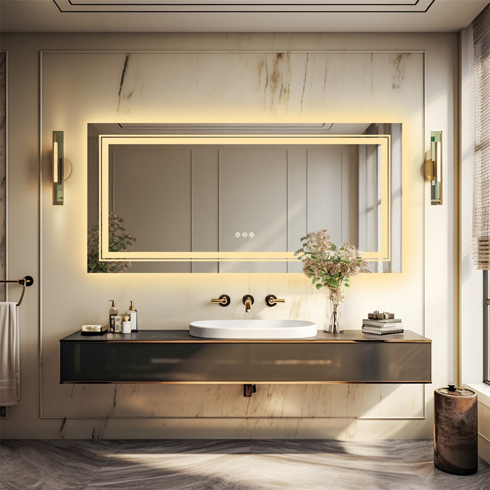 LED Bathroom Mirror Double Light Vanity Makeup Mirror Tall Full-Size Body Mirror 1200*600mm Double LED