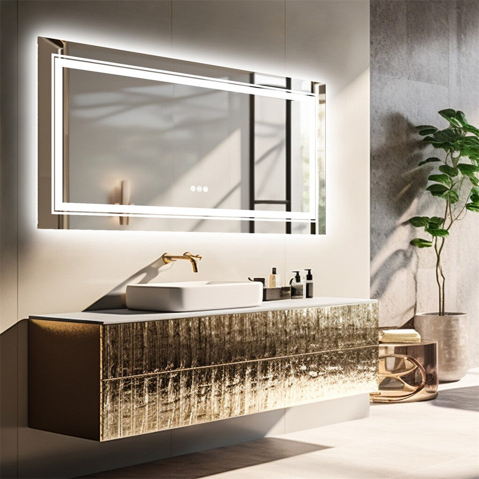 LED Bathroom Mirror Double Light Vanity Makeup Mirror Tall Full-Size Body Mirror 1200*600mm Double LED