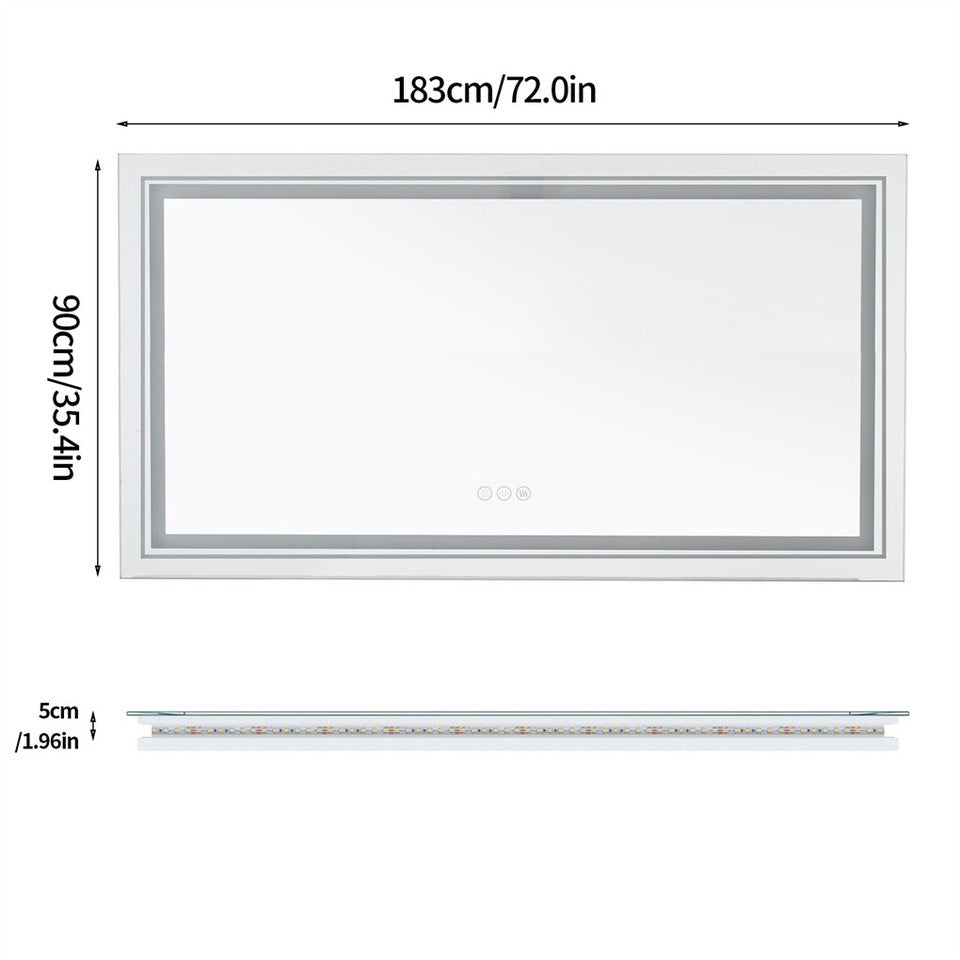 1.83M Oversize Dual Light Bathroom Mirror Super Anti-Fog Makeup Dressing Mirror