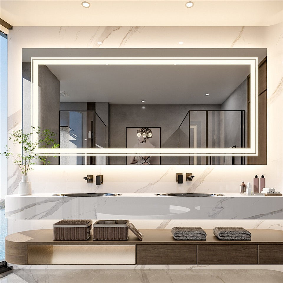 Anti-Fog LED Bathroom Mirror with 2-Way Mount 1000*600mm/Double LED