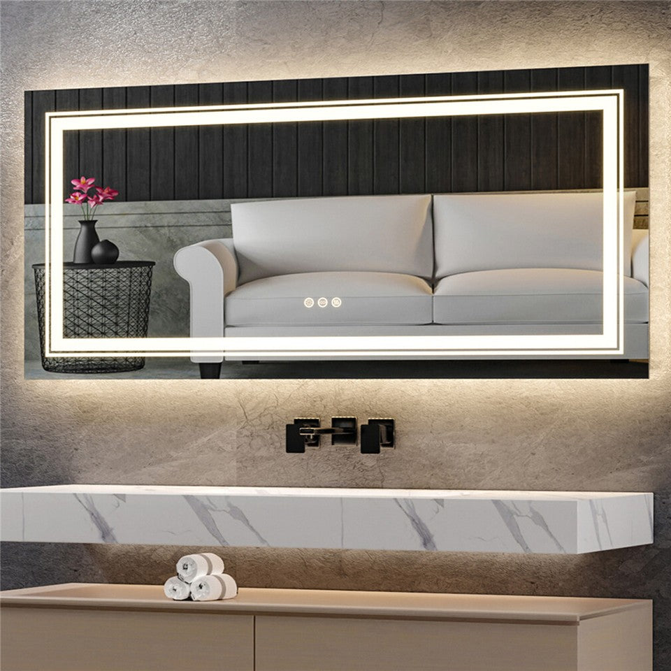 Anti-Fog LED Bathroom Mirror with 2-Way Mount 1000*600mm/Double LED
