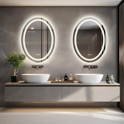 60x80cm Oval Backlit + Front LED Bathroom Mirror Dimmable Shatter-Proof Vanity Mirror