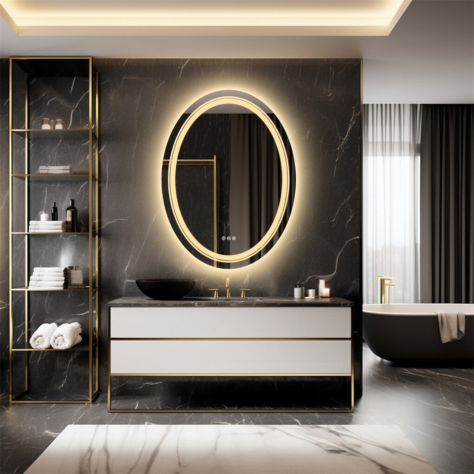 60x80cm Oval Backlit + Front LED Bathroom Mirror Dimmable Shatter-Proof Vanity Mirror