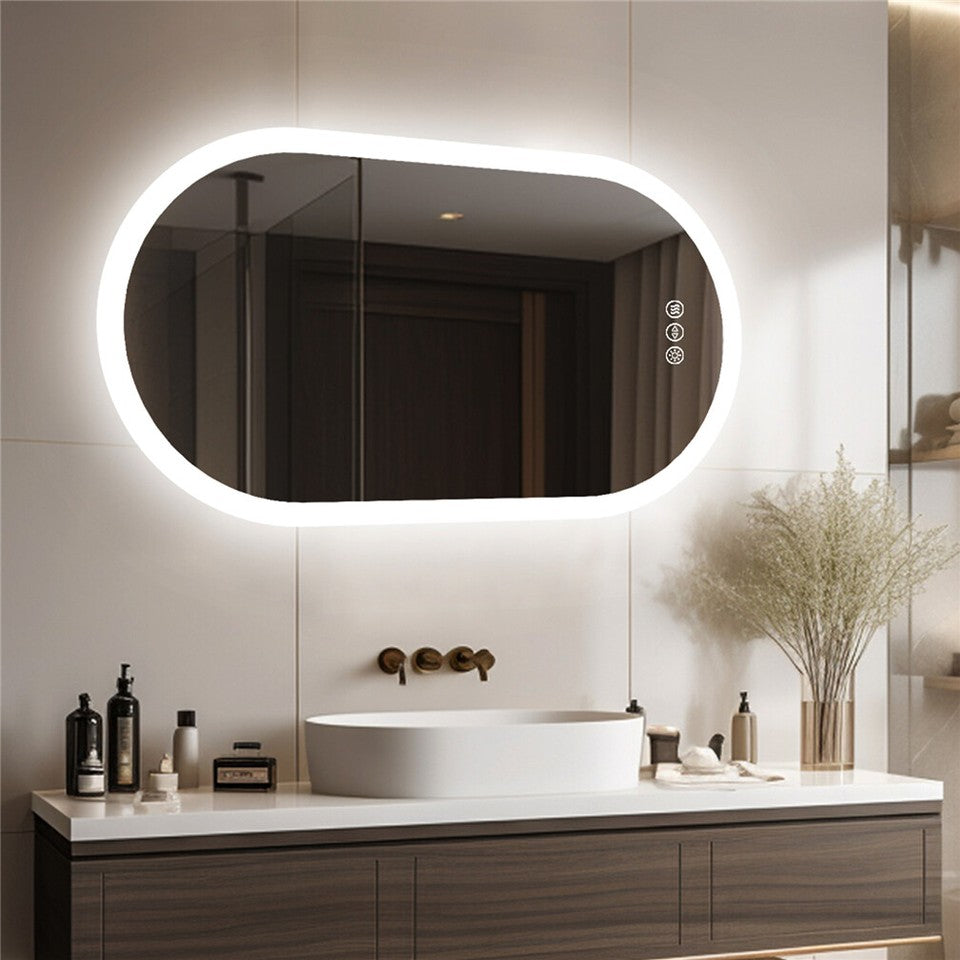 Premium Oval LED Anti-Fog Bathroom Mirror(80x50cm)