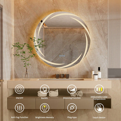 Round LED Anti-Fog Backlit Bathroom Mirror(60x60cm)